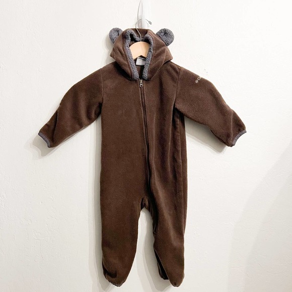 Columbia Other - Columbia One Piece Bear Ears Hood Zip Fleece Bunting Infant Baby 12-18 Brown